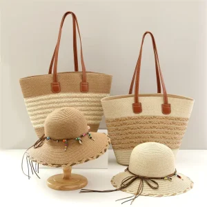 Summer Sun Hat Travel Vacation Fashion Large Capacity Woven Paper Straw Hat Factory Beach Outdoor Fishing Bag Hat Set