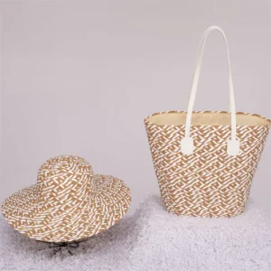 Summer Sun Hat and Tote Bag Set Striped Unisex Adult Casual Daily Travel Outdoor Beach Paper Straw Hat with Large Capacity