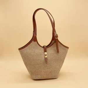 Summer Travel Genuine Leather Hand Woven Shoulder Ladies Tote Bag for Women Outdoor Use
