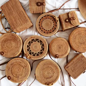 Summer Vacation Round Straw Bag Bamboo Diy Women Sling Handmade Bags African Vietnam Beach Woven Bali Rattan Bag