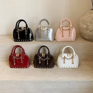 Summer Vintage Style Ladies Handbags New Fashion Half Moon Stone PU Office Handbags for Women Zipper Closure Chain Shoulder Bag