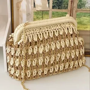 Summer Women Beach Straw Bags Personality Handmade Candy Color Shoulder Bags Rattan Straw Bag
