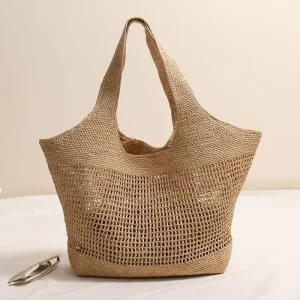Summer Women’s Fashion Straw Open Large Capacity Tote Bag High End Feel Lafite Single Shoulder Woven Hollowed Grass Beach