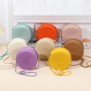 Summer Women’s Handmade Woven Straw Shoulder Bag with Polyester Lining and Zipper Closure Travel Beach Crossbody Handbag