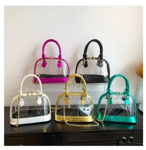Summer Women’s Pvc Jelly Chain Crossbody Handbag New Style Transparent Toiletry Cosmetic Bag