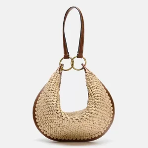 Summer Women’s Straw Woven Dumpling Bag Fashion Handbag Zipper Closure Raffia Tote Crossbody Beach Vacation Bag