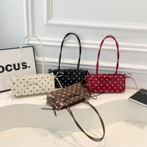 Sweet Floral Underarm Bag for Women Fashionable Girl Style Lace Bow Shoulder Bags PU Leather Zipper Purse Handbags