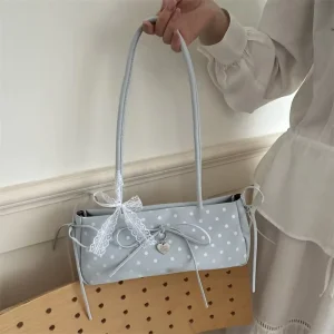 Sweet Floral Underarm Bag for Women Fashionable Girl Style Lace Bow Shoulder Bags Zipper Purse Handbags