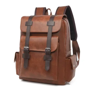 T006 15 Inch Portable Travel Laptop Bag Waterproof Durable Expandable PU Soft Business Outdoors Laptop Backpack Student Backpack