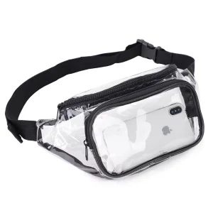 TINYAT Fashion Unisex Adjustable Strap Transparent PVC Box Shape Belt Bag Waterproof Small Fanny Pack Zipper Outdoor Running Bag