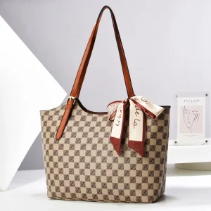 Taizhou Women’s Tote Bag with Checkerboard Pattern Zipper Closure Shoulder/Crossbody Strap Textured Versatile Handbag