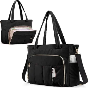 Teacher Tote Bag for Women with PU Zipper Accordion File Organizer Crossbody Strap School Work Laptop Bag Fits 15.6″