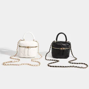 Texture Embroidery Thread Bucket Stylish Mini Leather Bag Street Style Purse Women’s Handbags Chain Shoulder Crossbody Bag