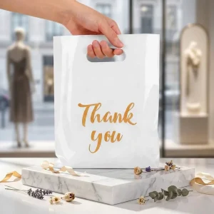 Thank You Shopping Bags for Small Business Plastic Retail Bags with Handles for Stores Boutique Clothes Business Gift