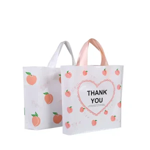 Thickened Peach Plastic Screen Printed Laminated Large Capacity Supermarket Cartoon Tote Bags Non Woven Clothing Shopping Bags