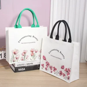 Three dimensional Custom Logo Printed High End Business Tote Bag Double Handles Simple Modern Style Cotton Material