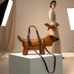 Top-Grain Cowhide Dachshund Bag Handmade Dog Shaped Tote & Crossbody Purse With Zipper Closure Fashion Craft & Unique Bag