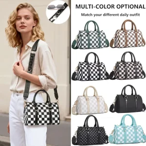 Top Handle Shoulder Checkered Hobo Bags Crossbody Bag Women Plaid Barrel Boston Bag with Adjustable Strap