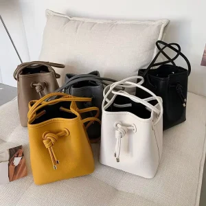 Top High Quality PVC PU Leather Mini Fashionable Vintage Style for Women Ladies Bucket Bag