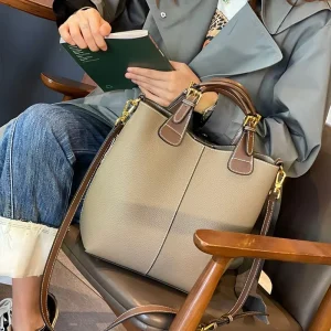 Top Layer Cowhide Large Capacity Genuine Leather Bucket Bag High End Handheld Shoulder Crossbody Mother Daughter