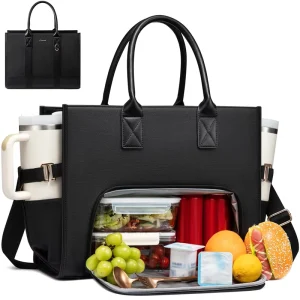 Tote Bag With Lunch Compartment With Pocket Holder 15.6 Inch Waterproof Lunch Bag Women Men Laptop Bag Purse Tote Bag