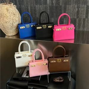 Tote Bag for Women PU Leather Handbag with Gold Hardware Crossbody Shoulder Purse in Pink Blue Black Brown White