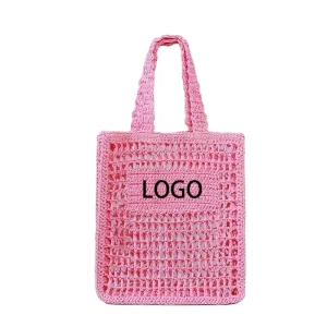 Tote Bags Paper Straw Handbags Fashion Embroidery LOGO Large Capacity Women Woven Straw Tote Bag