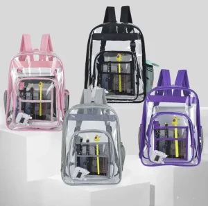 Transparent PVC Small School Backpack Fashionable Clear Book Bag Zipper Closure Waterproof College Travel