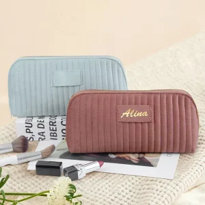 Travel Makeup Bag Bridesmaid Birthday Gift Makeup Bag Skincare Pouch Flat Open Soft Velvet Makeup Bag