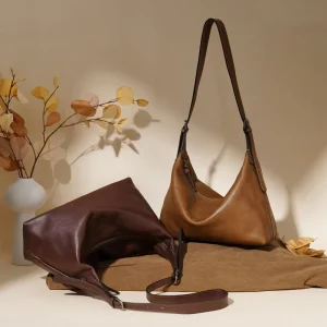 Tree resin treated Full grain Leather Womens Bag Autumnal High end Vibe Niche Classic Retro Hobo Shoulder Underarm Zipper