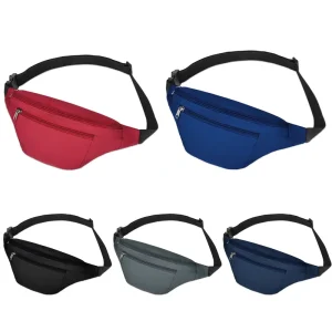 Trend Fashion Outdoor Waterproof Custom Logo Blue 3 Zipper Pockets Sac Banana Male Nylon Fanny Pack Waist Bag for Runners