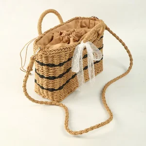 Trend Personalised Spring National Beach Vocation Custom Portable Tote Straw Bags for Ladies