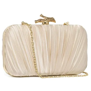 Trend Polyester Hard Pleated Satin Lining Clutch Evening Bag with Clasp Closure for Women’s Wedding & Banquet