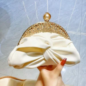 Trendy Bag Pleated Satin Evening Bags Women Dinner Purse Chain Rhinestone Evening Clutch Bags for Women