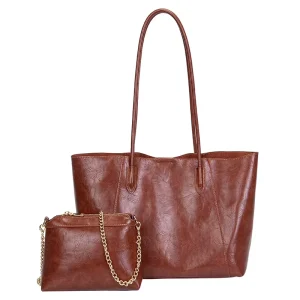 Trendy Brown Vintage Office Luxury PU Water Resistant Designer Women’s Tote Bags Large Capacity Retro Shoulder Bag Set