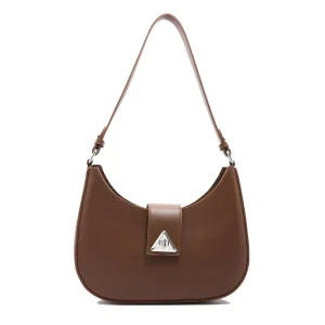Trendy French Style Saddle Bag Chic Metal Accent PU Leather Crescent Moon Underarm Bag for Ladies