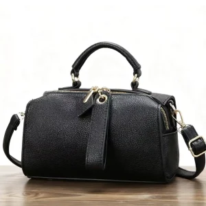 Trendy High-grade Vintage PU Lightweight Zipper Chains Hand-held Bowling Bag Women New Fashion Casual Shoulder Messenger Bag
