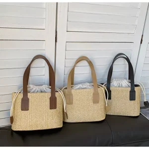 Trendy Korean-style Woven Straw Tote Bag New Summer Casual Vacation Basket-style Shoulder Bag for Women