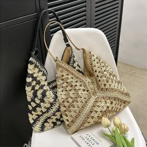 Trendy New Fashion Straw Shoulder Bag Large Capacity Straw Woven Beach Bag for Women