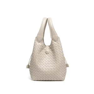 Trendy Retro Simple Crossbody Handbag for Women New Woven Bucket Bag Polyester Lining Commuting Tote Bags