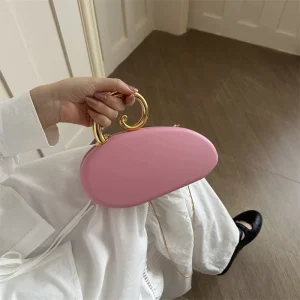 Trendy Spiral Metal Handle PU Leather Clutch Bag Women Candy Color Chain Crossbody Purse Fashion Evening Handbag