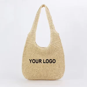 Trendy Straw Bags Embroidery LOGO Woven Tote Beach Summer Essential Daily Shopping Bags Women Straw Tote