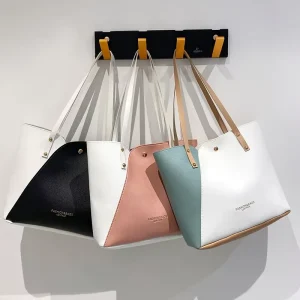 Trendy Versatile Large Two-tone PU Tote Bag Women’s Shopping Bag with Lock Closure All Seasons