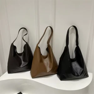 Trendy Vintage Tote Bags New Fashion Solid Color Textured Shoulder Bag Zip Underarm For Designer Crossbody Bag