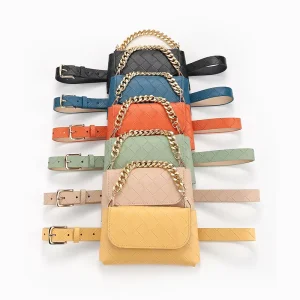 Trendy Woven Mini Waist Belt Pack Bags for Women Adjustable Waist Pouch Bag Fanny Pack with Metal Chain
