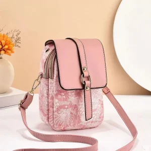 Triple Zipper Mini Crossbody Phone Bag for Women Elegant Vertical Shoulder Purse Small Travel Pouch Commuting Cell Phone Bag