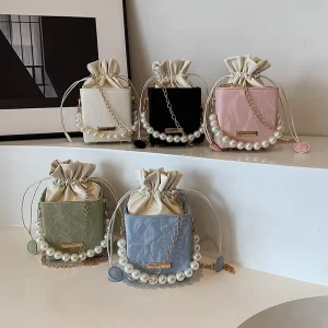 Twinkle New Casual Bucket Bag Women’s Minimalist Pearl Crossbody Handbag
