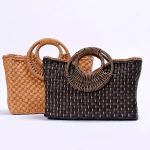 Two Color Optional Paper Material Straw Bags Summer Beach Decorated Weaving Straw Bags With Zipper