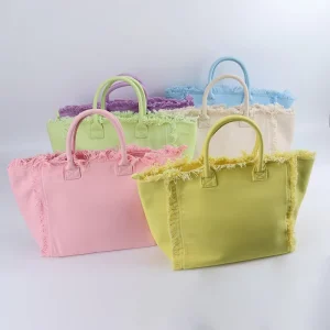 USA Warehouse Free Shipping Beach Tote Custom Large Handbag Blank Canvas Tassel Fringe Tote Bag Vintage Canvas Bags