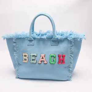 USA Warehouse Free Shipping Bright Color Fashion Large Capacity Handbag Mixed 6 Color Canvas Fringe Beach Tote Bag